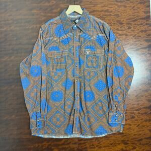 Y2K  Cowboy Hardware Pearl Snap Patterned Button Up L